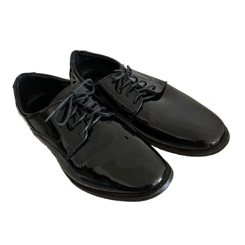 VANGELO Men's 11M Black Patent Leather Oxford Dress Shoes TAB